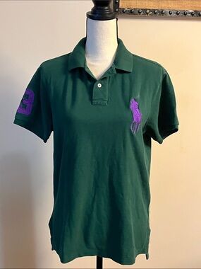 Ralph Lauren Green Polo with Purple Pony & Sleeve Patch, medium size man